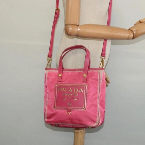 PRADA Hand Bag Nylon 2way Pink Gold Auth 134444 - Picture 14 of 16